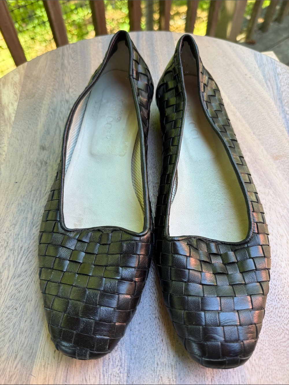 Sesto Meucci Woven Leather Flats in Dark Brown